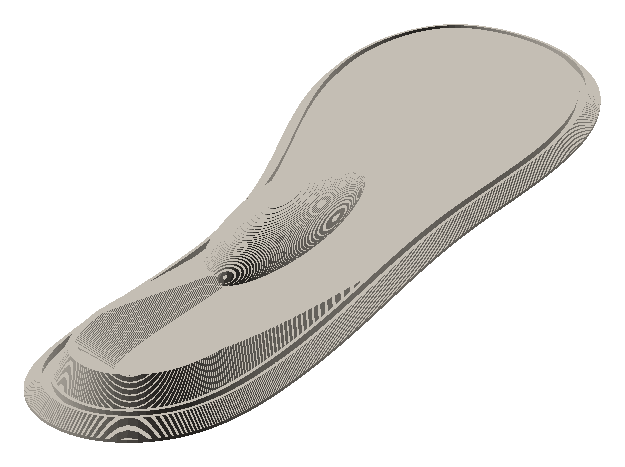 Standard offloading insert — 8 mm heel cup, 9 mm arch, rendered from the parametric CAD source